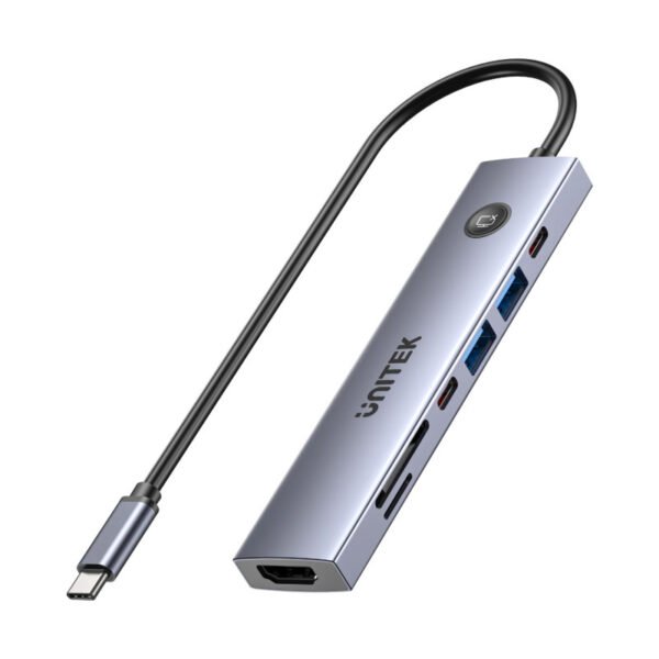 HUB USB-C Unitek 7 en 1 con botón screen on/off