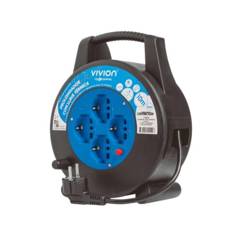 Alargue Carrete Conatel 10m 4xSchuko 2500W Negro