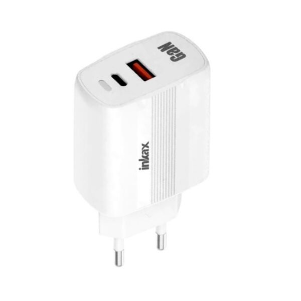 Cargador Inkax USB-A+USB-C GaN 45W Carga Rápida Blanco
