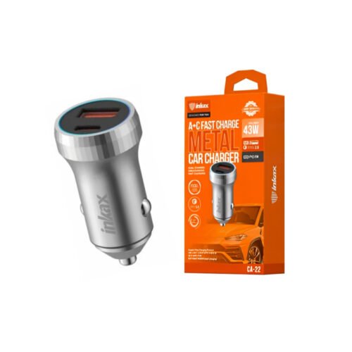 Cargador auto Inkax USB-A+C 43W azul