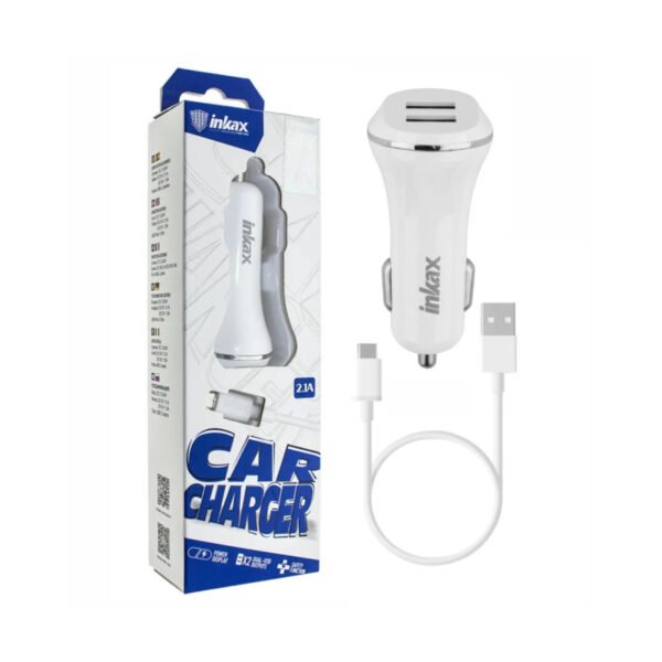 itecs-52c61acf6f209d3a2b6cb3a51cb8d60d Cargador Auto Inkax Dual USB 2.1A Cable Micro USB Blanco